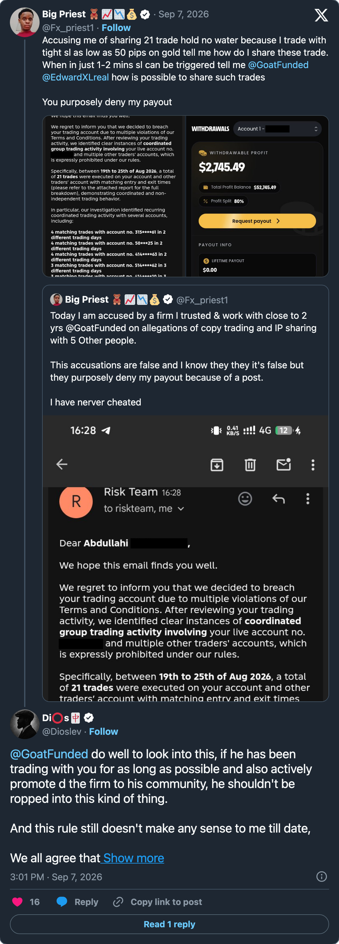 Two replies raising the affiliate relationship as a reason the firm should look again