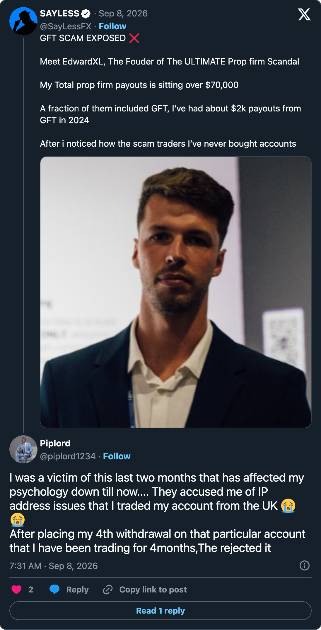 A second trader reporting an IP-based rejection at the fourth withdrawal