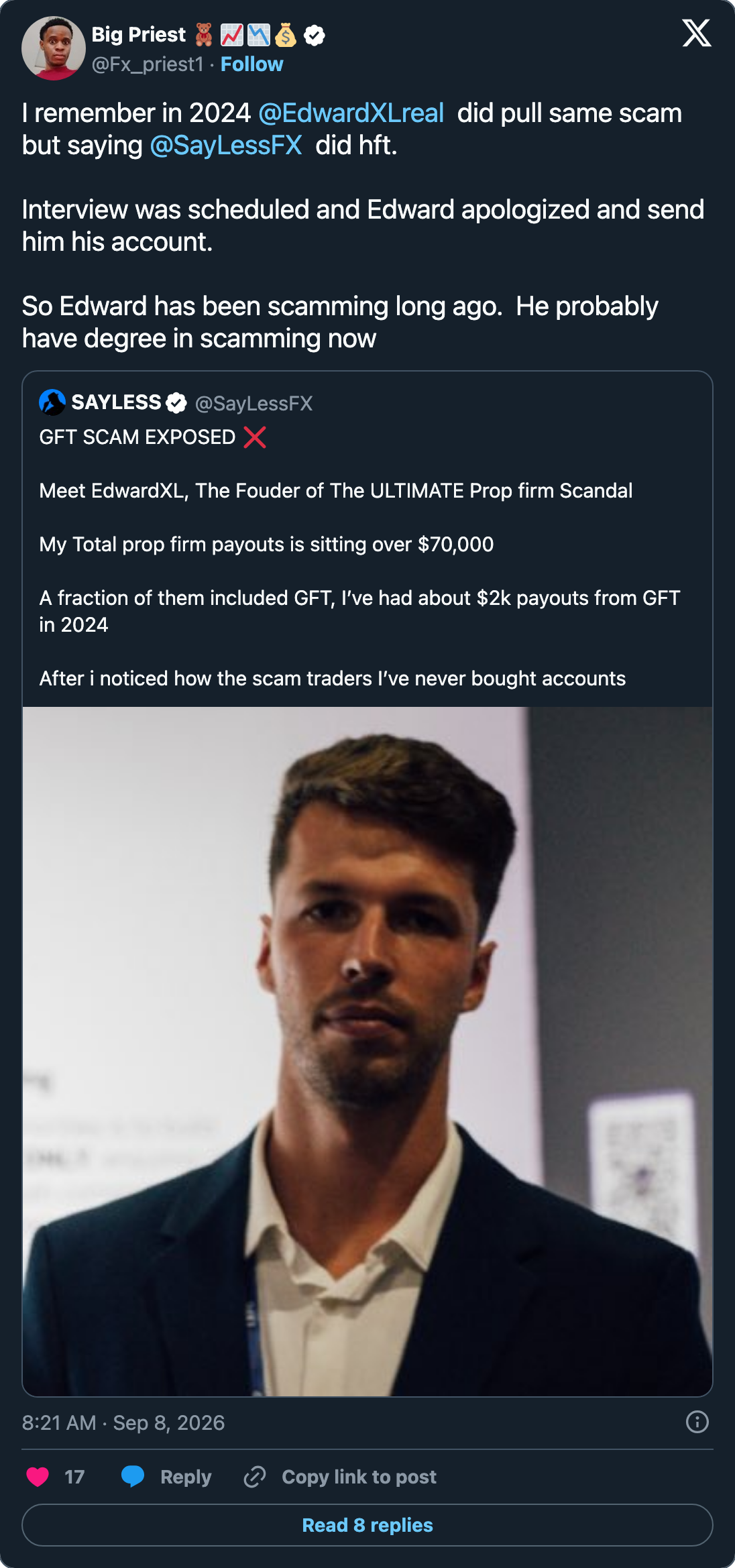 @Fx_priest1 on a 2024 dispute between the same firm and the same account, posted 8 September 2026