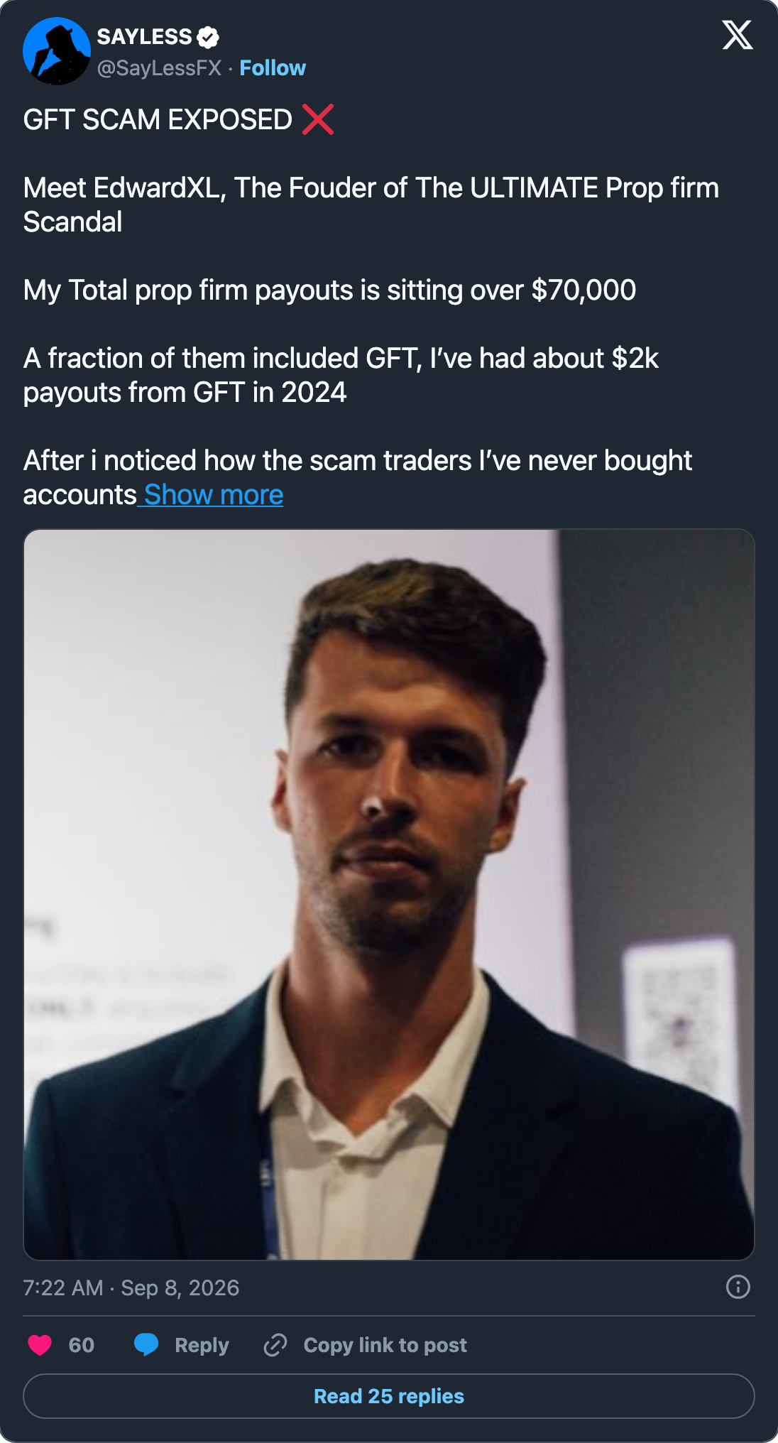 The amplifying account's post, dated 8 September 2026