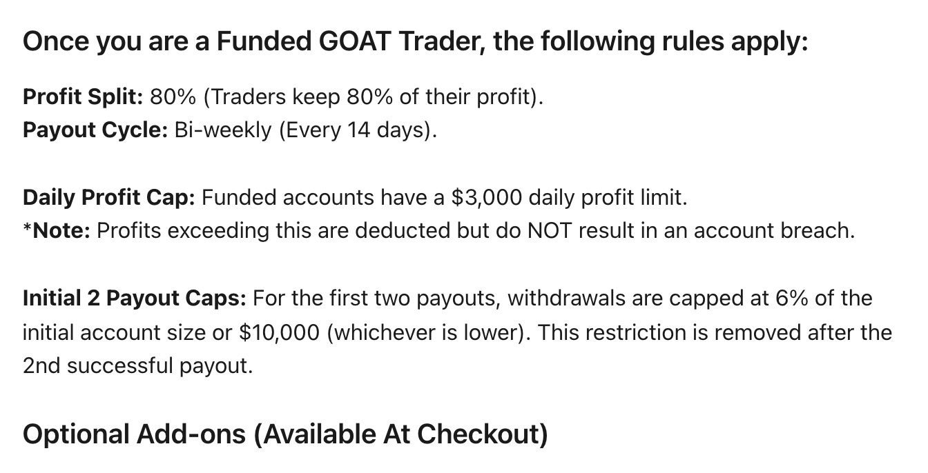 The same archived 2-Step Standard page, its payout cap paragraph: for the first two payouts, withdrawals are capped at 6% of the initial account size or $10,000. Wayback Machine, capture of 4 August 2026